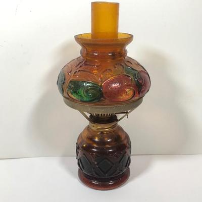 LOT 64: Colorful Glass Collection - Uranium Glass Bowl Amber Oil Lamp, Lara's Theme Musical Blue Jar & More