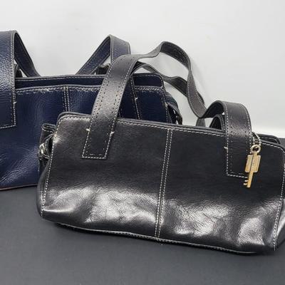 Two Fossil Brand Satchel Handbags Navy & Black