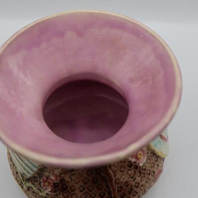 Antique Majolica Decorated Cuspidor Shaped Vase, Signed JH