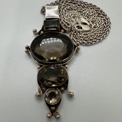 Sterling Smokey topaz colored pendant necklace