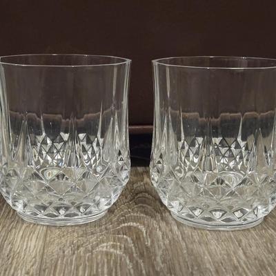 2 Red Coffee Cups and 2 Cut Glass Rocks Glasses
