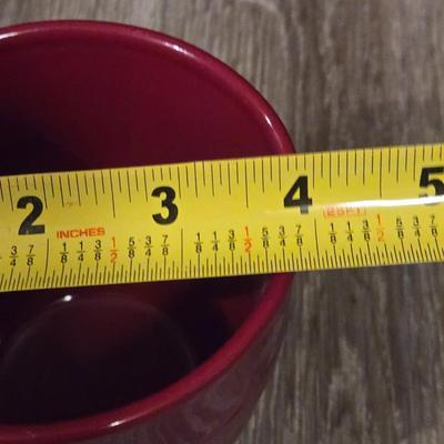 2 Red Coffee Cups and 2 Cut Glass Rocks Glasses