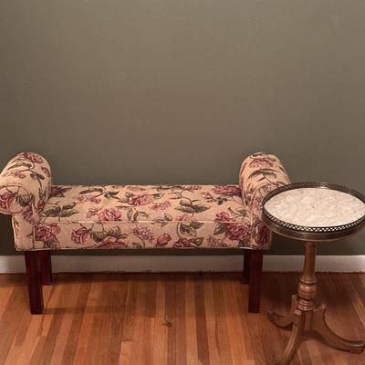 Bench and marble top table