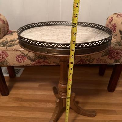 Bench and marble top table