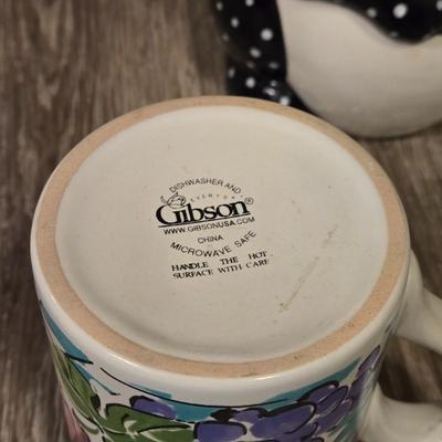 Dept. 56 Polka Dot Bunny Pitcher and (2) Gibson Coffee Mugs