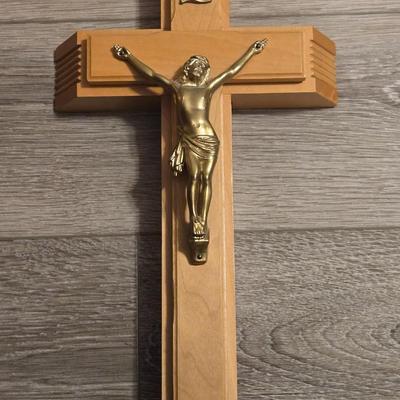 Vintage Divinity Wooden Crucifix Cross Sick Call Set with Holy Water Bottle + Candles