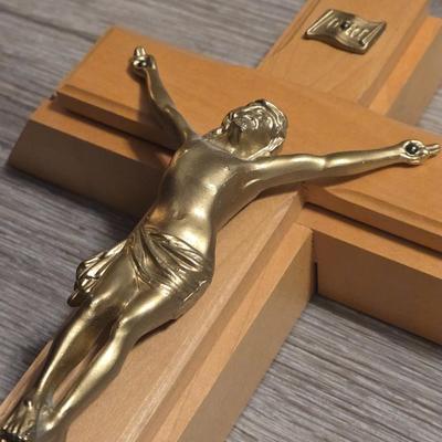 Vintage Divinity Wooden Crucifix Cross Sick Call Set with Holy Water Bottle + Candles
