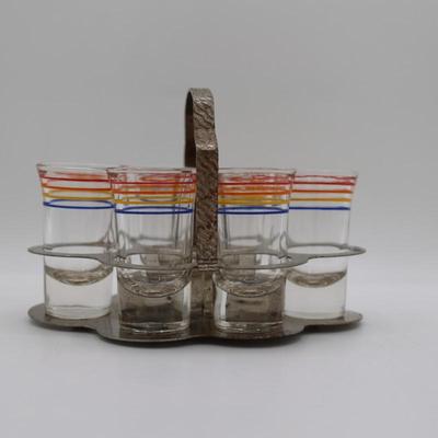 Vintage Shot Glass Set - Set of 6 with Metal Chrome Caddy