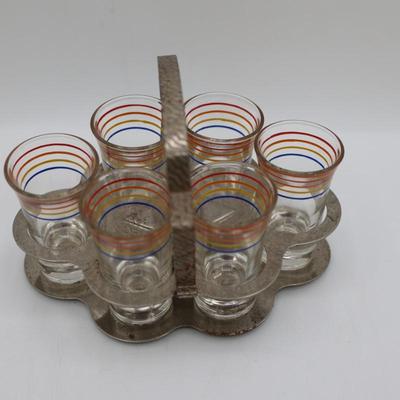 Vintage Shot Glass Set - Set of 6 with Metal Chrome Caddy