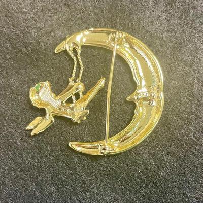 Gold-tone Man-in-the-Moon Brooch Pin