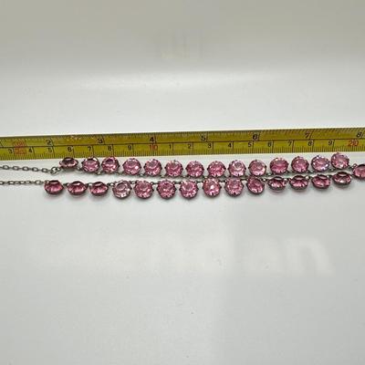 Deco, pink, crystal rhinestone, and sterling necklace