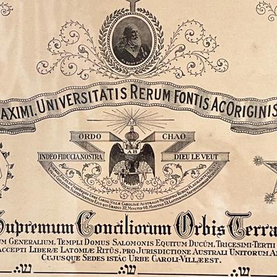1929 c. 1944 Freemason Masonic Degree Certificate Framed