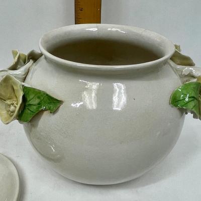 Lidded Ceramic Jar Capodemonte style yellow rose trim