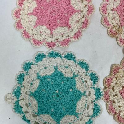 Lot of 6 Vintage Round Multi-color Doilies