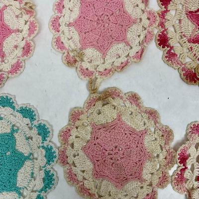 Lot of 6 Vintage Round Multi-color Doilies