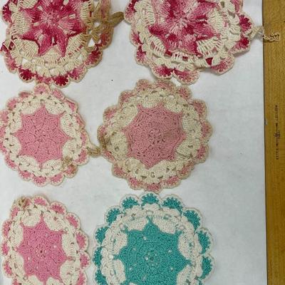 Lot of 6 Vintage Round Multi-color Doilies