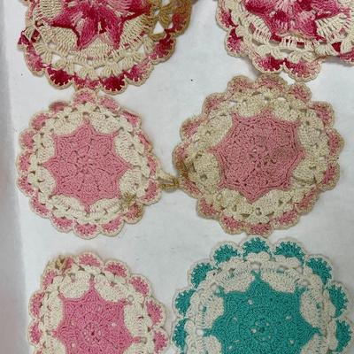 Lot of 6 Vintage Round Multi-color Doilies
