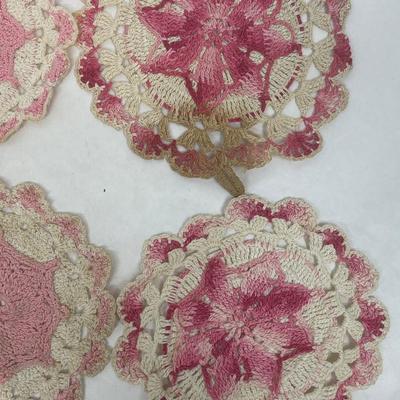 Lot of 6 Vintage Round Multi-color Doilies