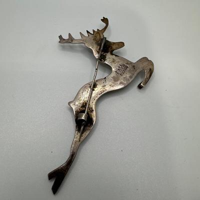 Vintage Mexican, silver and turquoise deer pin