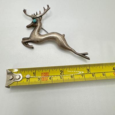 Vintage Mexican, silver and turquoise deer pin