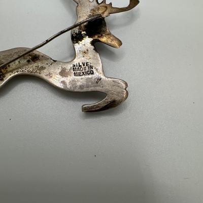 Vintage Mexican, silver and turquoise deer pin