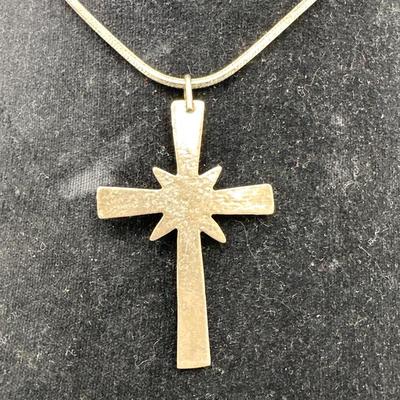 Hand made Unmarked Silver & Turquoise cross necklace