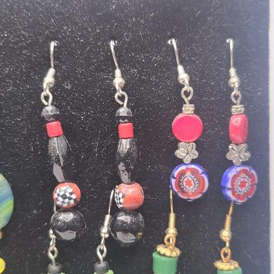 12 Pairs Handmade Art Glass Bead Earrings on Display Stand