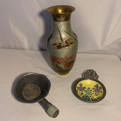 Brass Cloisonné Vase & More Floral Metal Decor (O-HS)