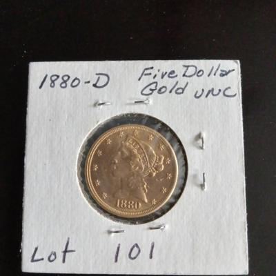 1880 five dollar gold coin