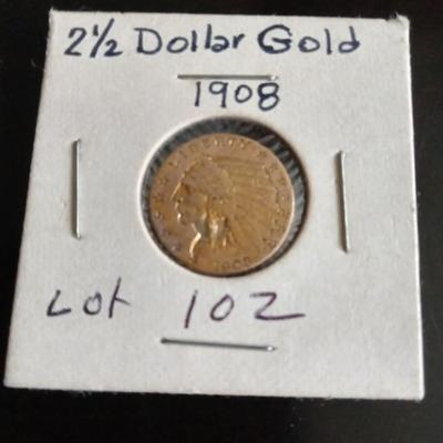 1908 2 1/2 dollar gold coin