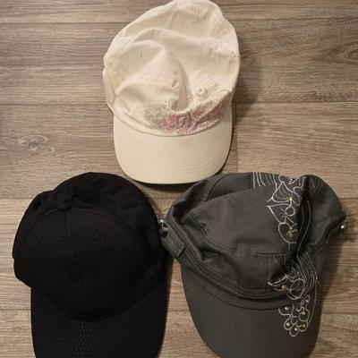 (3) Hats - Gray, Black, and White