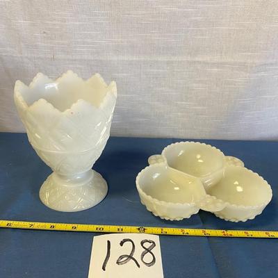 Vintage Milk Glass Hobnail Three Bowl Candy Dish and More