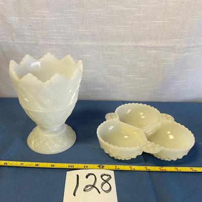 Vintage Milk Glass Hobnail Three Bowl Candy Dish and More