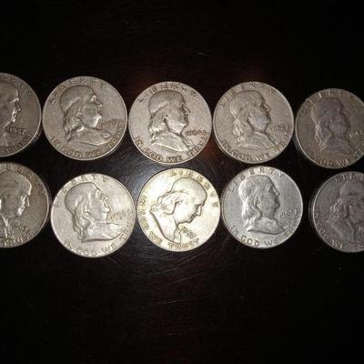 10 Franklin 1/2 dollars