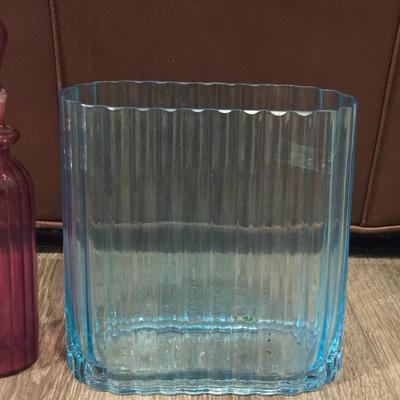 Blue Glass Vase and Antique Perfume Style Bottle
