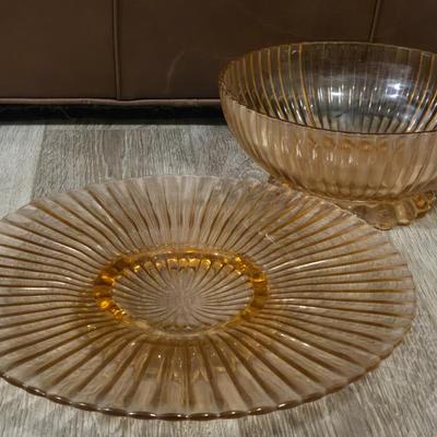 Antique Pink Glass Bowl and Platter
