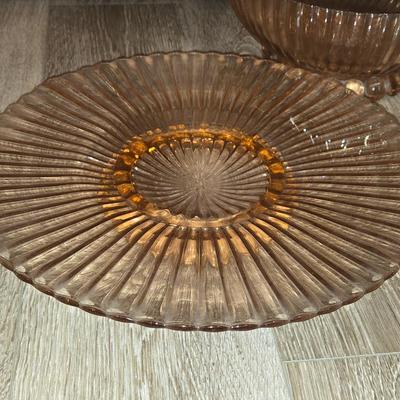 Antique Pink Glass Bowl and Platter
