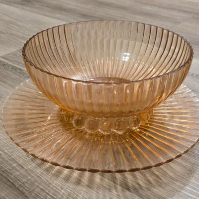 Antique Pink Glass Bowl and Platter