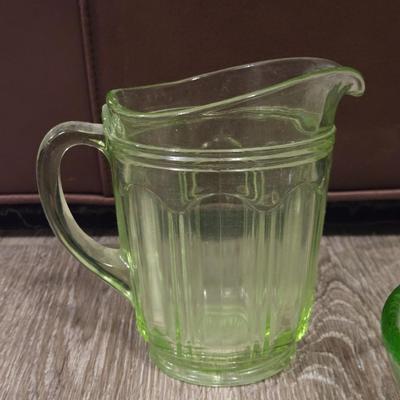 Antique & Vintage Green Glass Pitcher & Bowls
