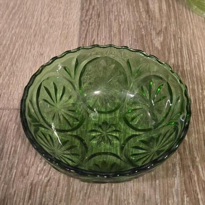 Antique & Vintage Green Glass Pitcher & Bowls