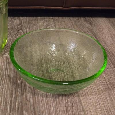 Antique & Vintage Green Glass Pitcher & Bowls