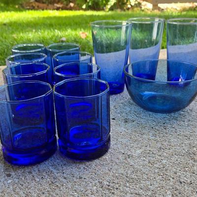 Vintage Cobalt Blue Glasses & Bowl