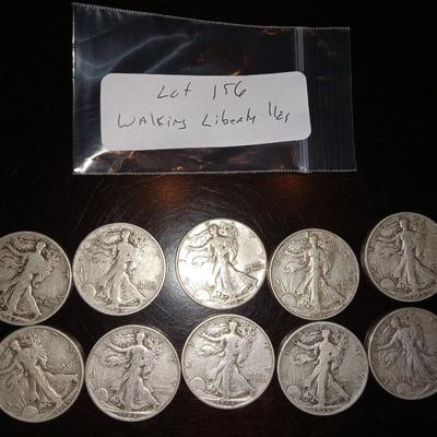 10 walking liberty 1/2 dollars