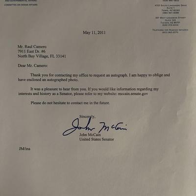 John McCain facsimile signed letter