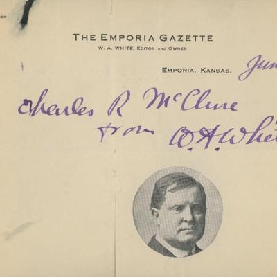 William Allan White signed note