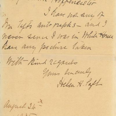 First Lady Helen Taft hand written signed letter written in 1935