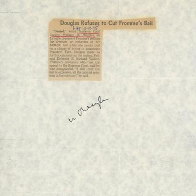 William O. Douglas signed newspaper clipping