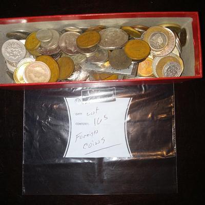 Bag of foreign coins