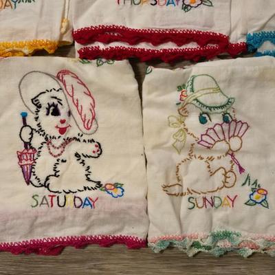 Vintage Needlework Cat and a Duck Dish Towels
