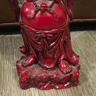 Red Lacquered Hardwood Happy Buddha